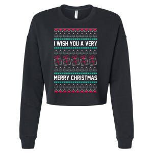 I Wish You A Very Merry Christmas Cute Ugly Sweater Cropped Pullover Crew