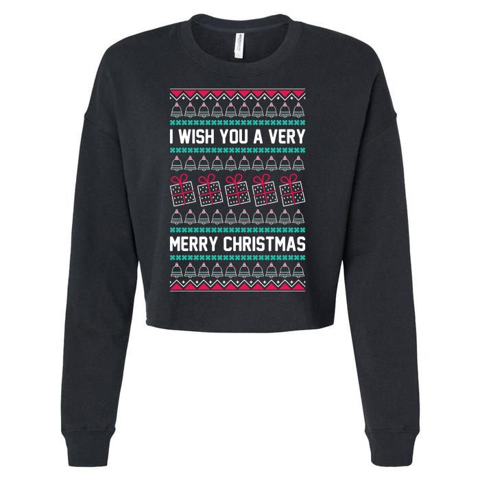 I Wish You A Very Merry Christmas Cute Ugly Sweater Cropped Pullover Crew