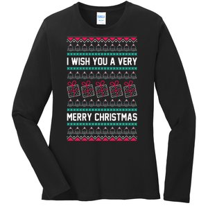 I Wish You A Very Merry Christmas Cute Ugly Sweater Ladies Long Sleeve Shirt