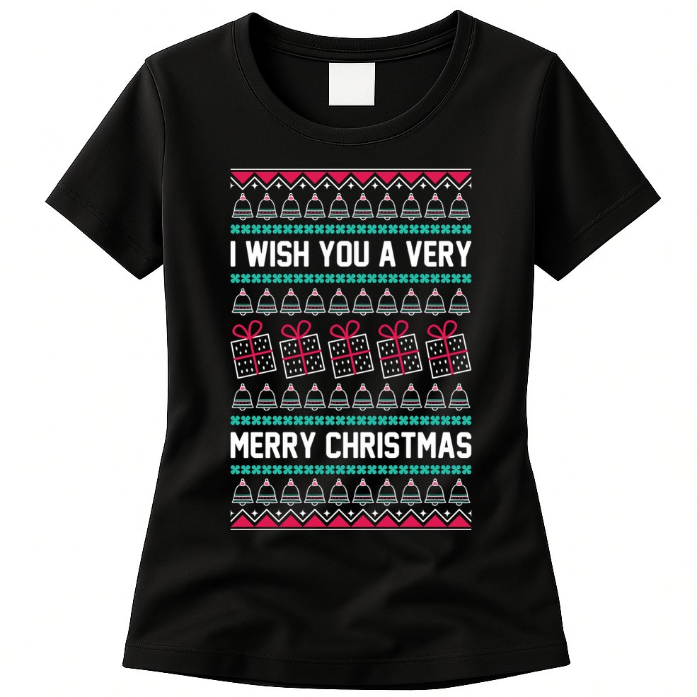 I Wish You A Very Merry Christmas Cute Ugly Sweater Womens T-Shirt