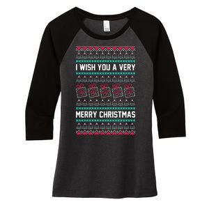 I Wish You A Very Merry Christmas Cute Ugly Sweater Women's Tri-Blend 3/4-Sleeve Raglan Shirt