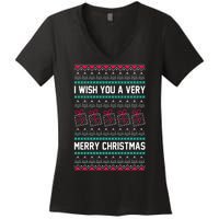 I Wish You A Very Merry Christmas Cute Ugly Sweater Women's V-Neck T-Shirt