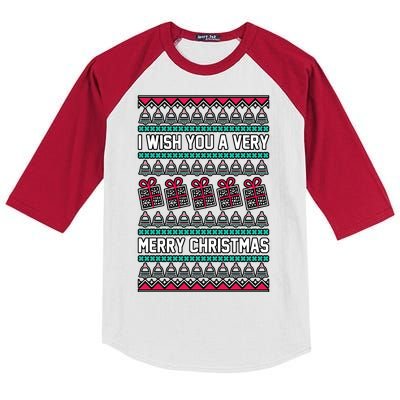 I Wish You A Very Merry Christmas Cute Ugly Sweater Kids Colorblock Raglan Jersey