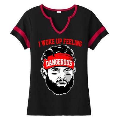 I Woke Up Feeling Dangerous Funny Football Ladies Halftime Notch Neck Tee