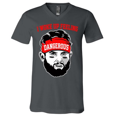 I Woke Up Feeling Dangerous Funny Football V-Neck T-Shirt