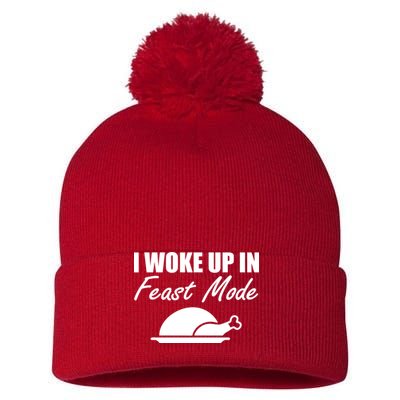 I Woke Up In Feast Mode Thanksgiving Turkey Pom Pom 12in Knit Beanie