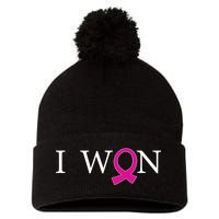 I Won Defeat Breast Cancer Survivor Pom Pom 12in Knit Beanie