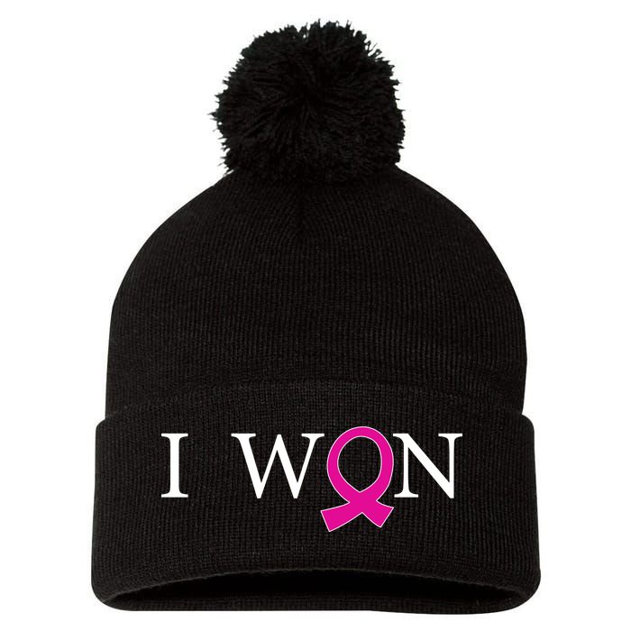 I Won Defeat Breast Cancer Survivor Pom Pom 12in Knit Beanie