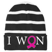 I Won Defeat Breast Cancer Survivor Striped Beanie with Solid Band