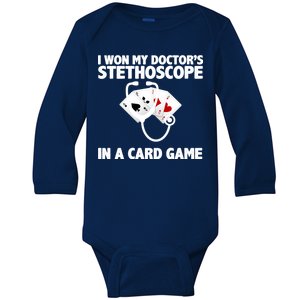 I Won My Doctor's Stethoscope Card Game Baby Long Sleeve Bodysuit