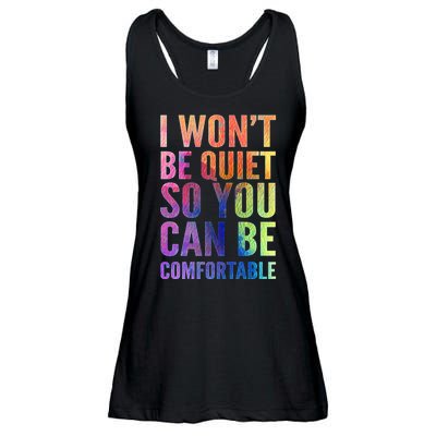 I Won't Be Quiet So You Can Be Comfortable Rainbow Watercolor Ladies Essential Flowy Tank