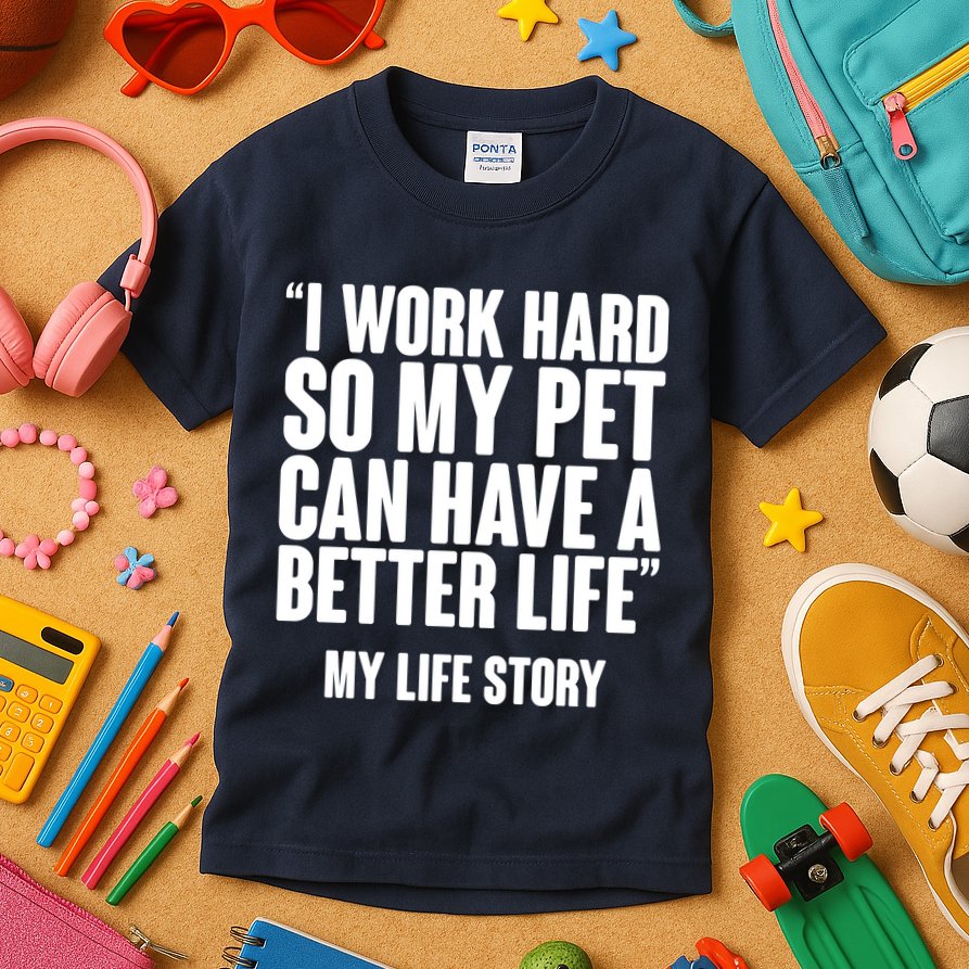 I Work Hard For My Pet My Life Story Kids T-Shirt