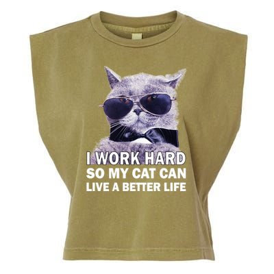 I Work Hard So My Cat Cat Live A Better Life Garment-Dyed Women's Muscle Tee