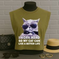 I Work Hard So My Cat Cat Live A Better Life Garment-Dyed Women's Muscle Tee