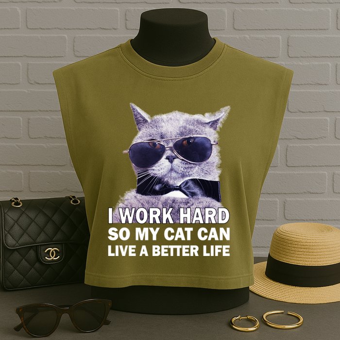 I Work Hard So My Cat Cat Live A Better Life Garment-Dyed Women's Muscle Tee