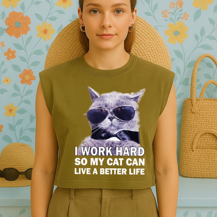 I Work Hard So My Cat Cat Live A Better Life Garment-Dyed Women's Muscle Tee