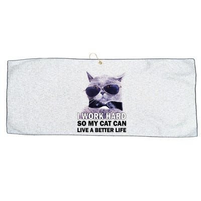 I Work Hard So My Cat Cat Live A Better Life Large Microfiber Waffle Golf Towel