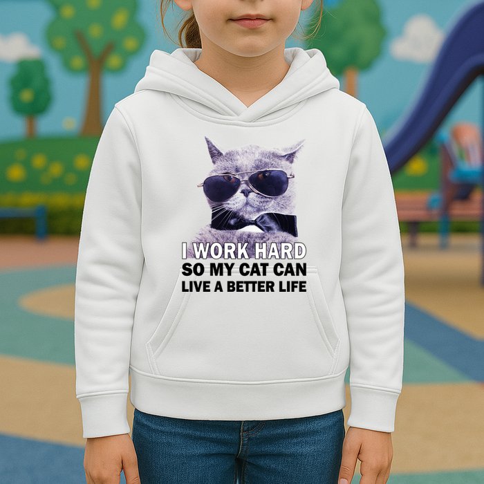 I Work Hard So My Cat Cat Live A Better Life Kids Hoodie