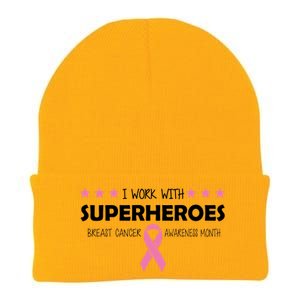 I Work With Superheroes Breast Cancer Awareness Month Knit Cap Winter Beanie