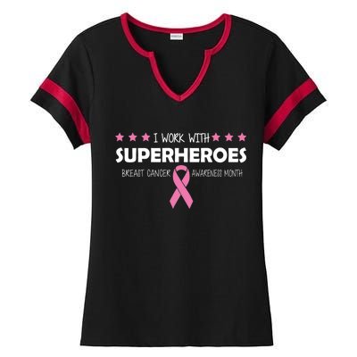 I Work With Superheroes Breast Cancer Awareness Month Ladies Halftime Notch Neck Tee