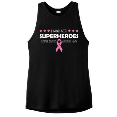 I Work With Superheroes Breast Cancer Awareness Month Ladies PosiCharge Tri-Blend Wicking Tank