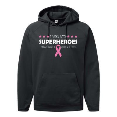 I Work With Superheroes Breast Cancer Awareness Month Performance Fleece Hoodie