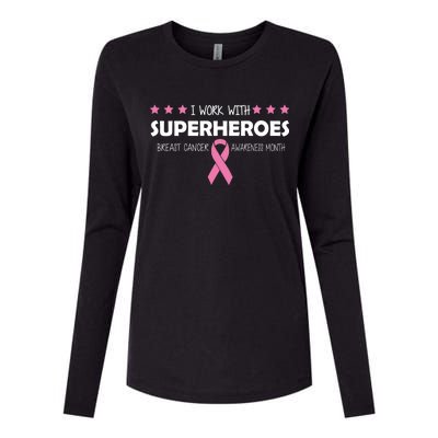 I Work With Superheroes Breast Cancer Awareness Month Womens Cotton Relaxed Long Sleeve T-Shirt