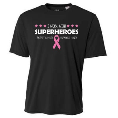 I Work With Superheroes Breast Cancer Awareness Month Cooling Performance Crew T-Shirt