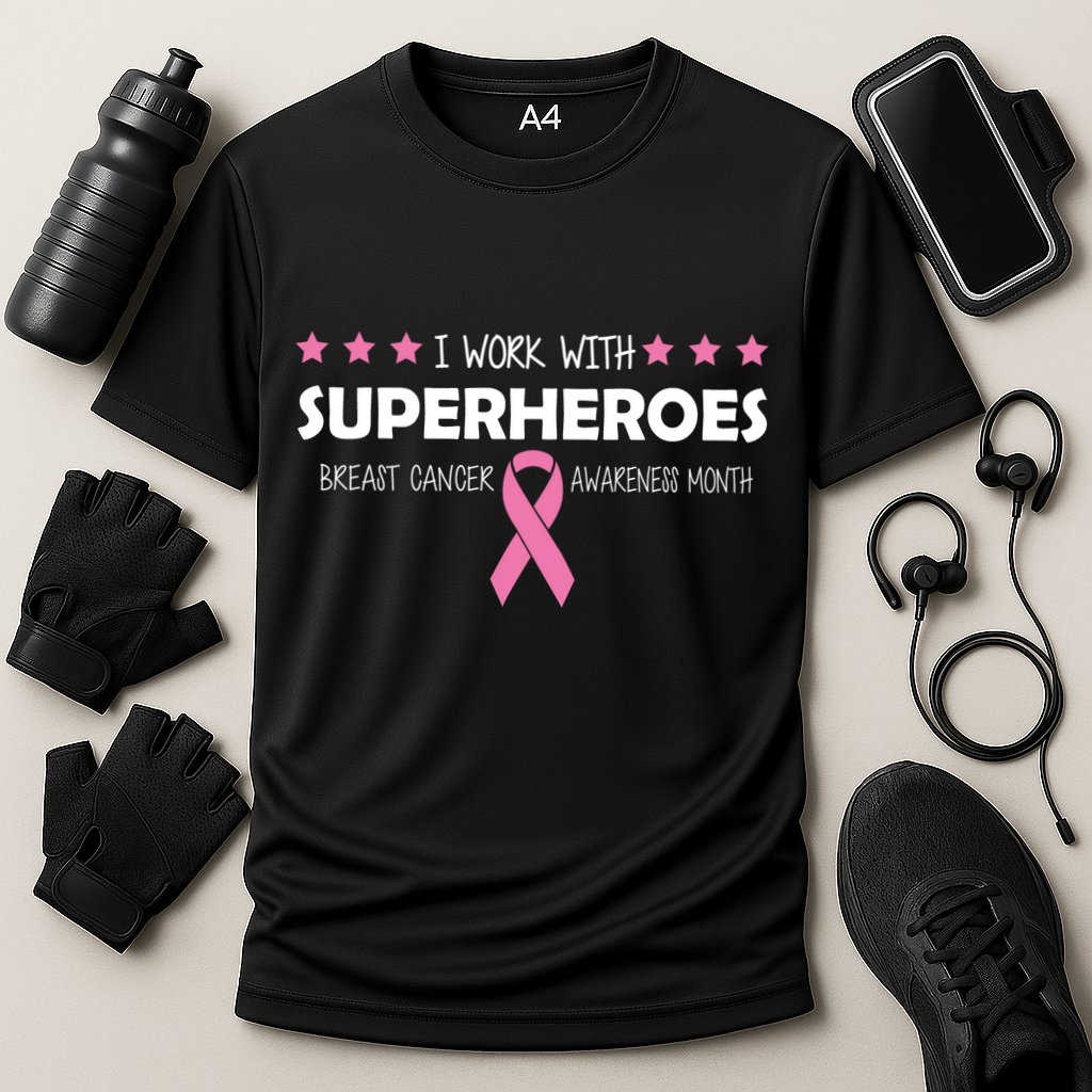 I Work With Superheroes Breast Cancer Awareness Month Cooling Performance Crew T-Shirt