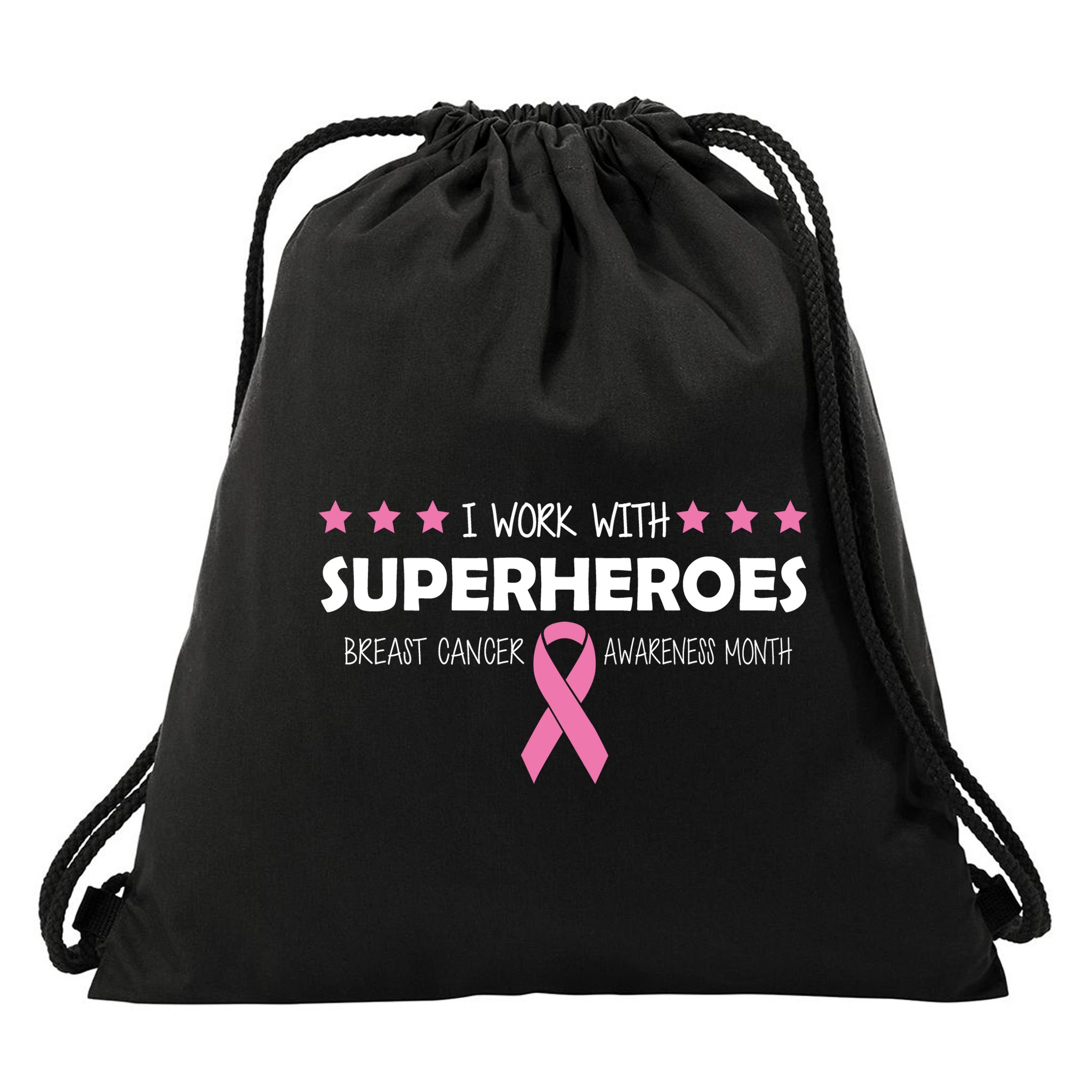 I Work With Superheroes Breast Cancer Awareness Month Drawstring Bag
