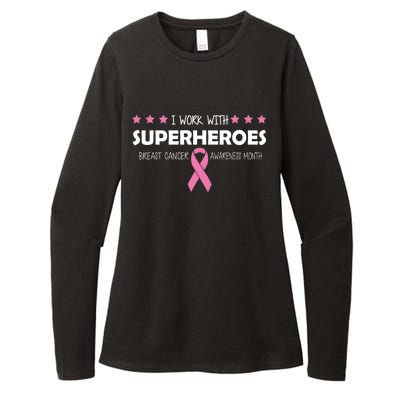 I Work With Superheroes Breast Cancer Awareness Month Womens CVC Long Sleeve Shirt