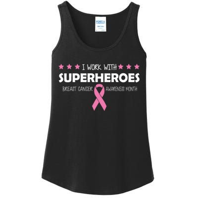 I Work With Superheroes Breast Cancer Awareness Month Ladies Essential Tank