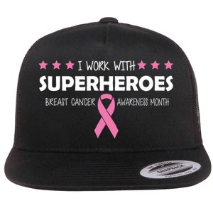 I Work With Superheroes Breast Cancer Awareness Month Flat Bill Trucker Hat