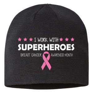 I Work With Superheroes Breast Cancer Awareness Month Sustainable Beanie