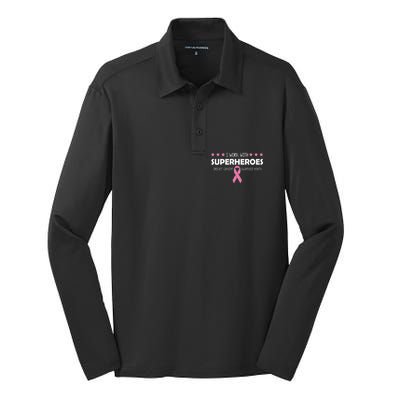 I Work With Superheroes Breast Cancer Awareness Month Silk Touch Performance Long Sleeve Polo