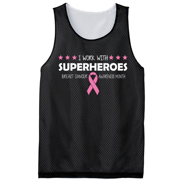 I Work With Superheroes Breast Cancer Awareness Month Mesh Reversible Basketball Jersey Tank