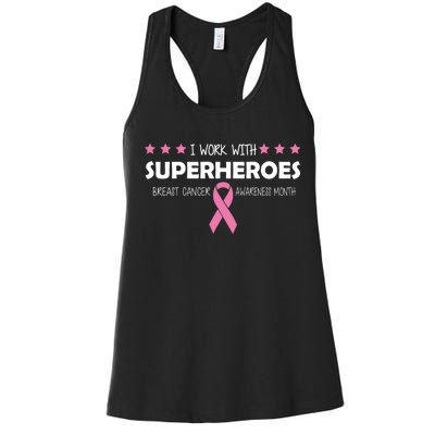 I Work With Superheroes Breast Cancer Awareness Month Women's Racerback Tank