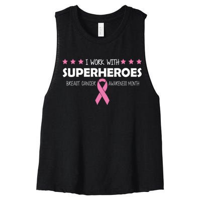 I Work With Superheroes Breast Cancer Awareness Month Women's Racerback Cropped Tank