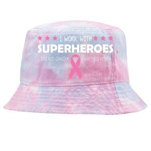 I Work With Superheroes Breast Cancer Awareness Month Tie-Dyed Bucket Hat