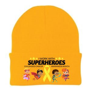 I Work With Superheroes Childhood Cancer Awareness Knit Cap Winter Beanie