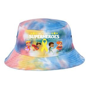 I Work With Superheroes Childhood Cancer Awareness Tie Dye Newport Bucket Hat