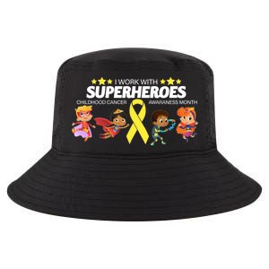 I Work With Superheroes Childhood Cancer Awareness Cool Comfort Performance Bucket Hat