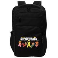 I Work With Superheroes Childhood Cancer Awareness Impact Tech Backpack