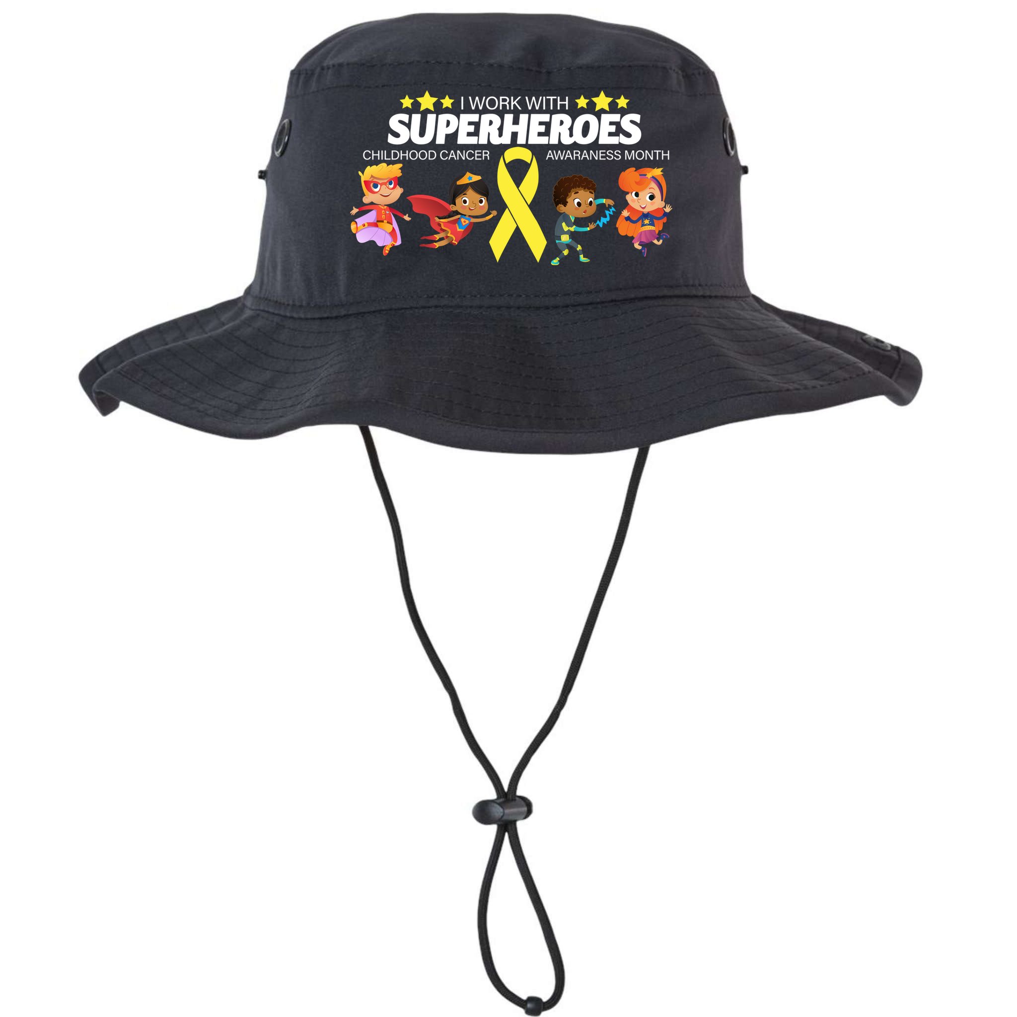 I Work With Superheroes Childhood Cancer Awareness Bucket Hat