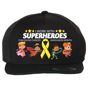 I Work With Superheroes Childhood Cancer Awareness Wool Snapback Cap