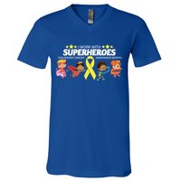 I Work With Superheroes Childhood Cancer Awareness V-Neck T-Shirt