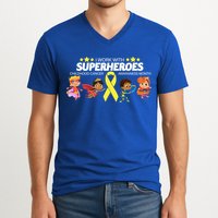 I Work With Superheroes Childhood Cancer Awareness V-Neck T-Shirt