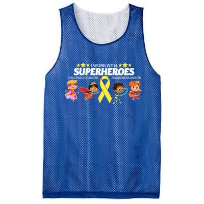 I Work With Superheroes Childhood Cancer Awareness Mesh Reversible Basketball Jersey Tank