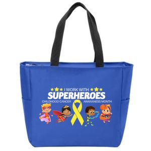 I Work With Superheroes Childhood Cancer Awareness Zip Tote Bag