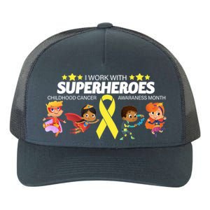 I Work With Superheroes Childhood Cancer Awareness Yupoong Adult 5-Panel Trucker Hat